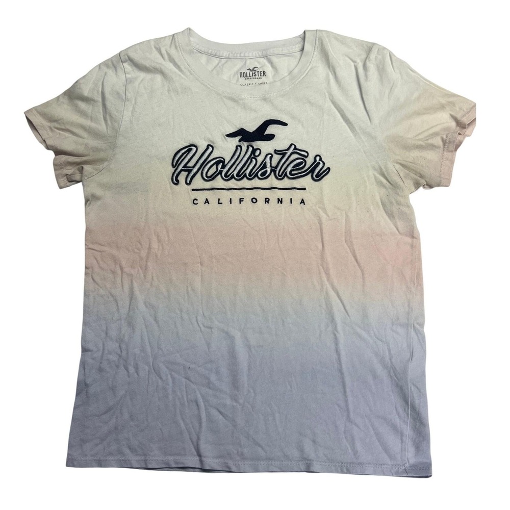 Y2K Hollister‎ California Ombre Dip Dye Classic T Shirt Womens M Embroidered